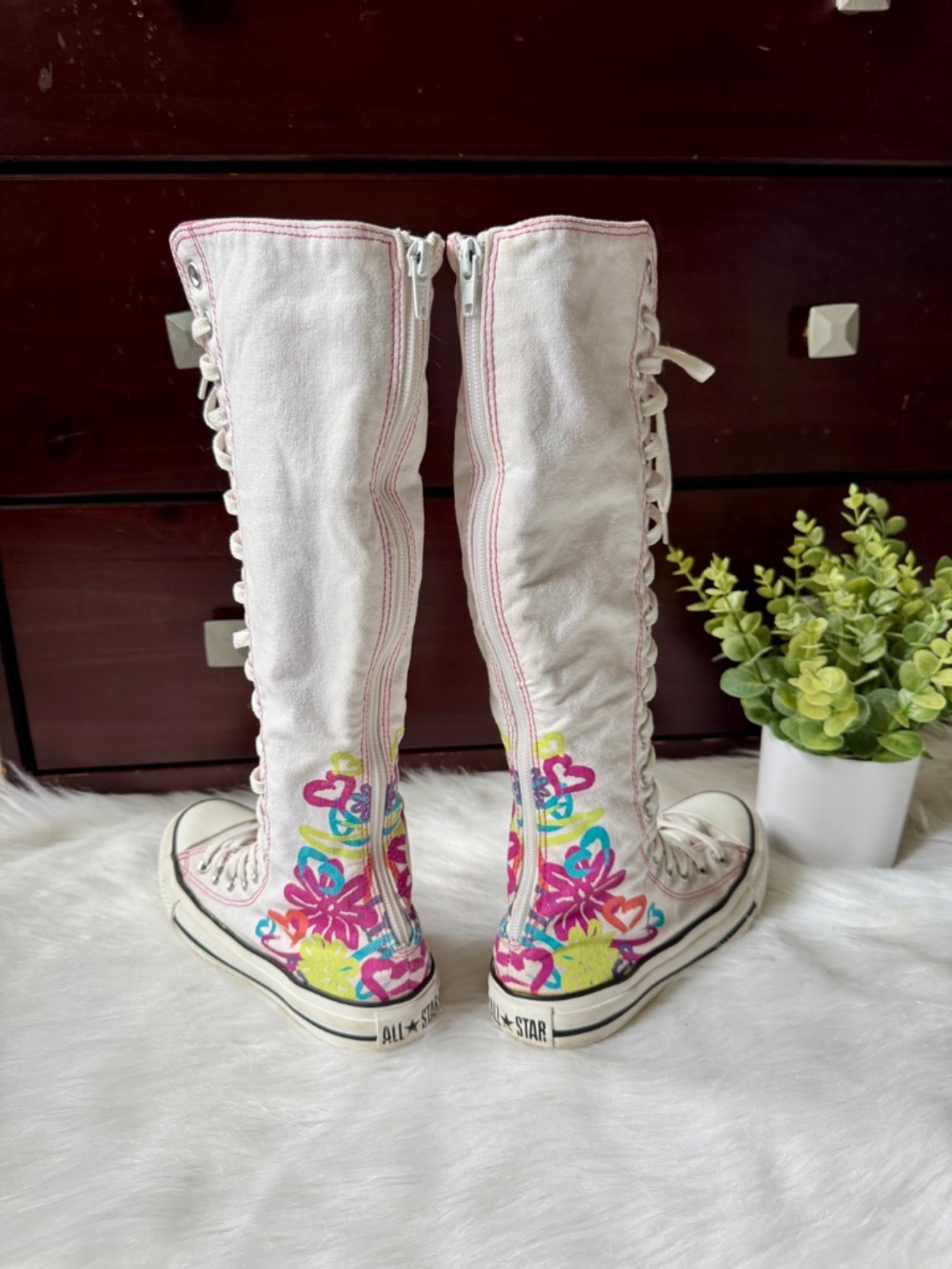 Converse All Star Chuck taylor White Floral Knee High Lace Shoes Women's Sz 5 - Picture 4 of 16